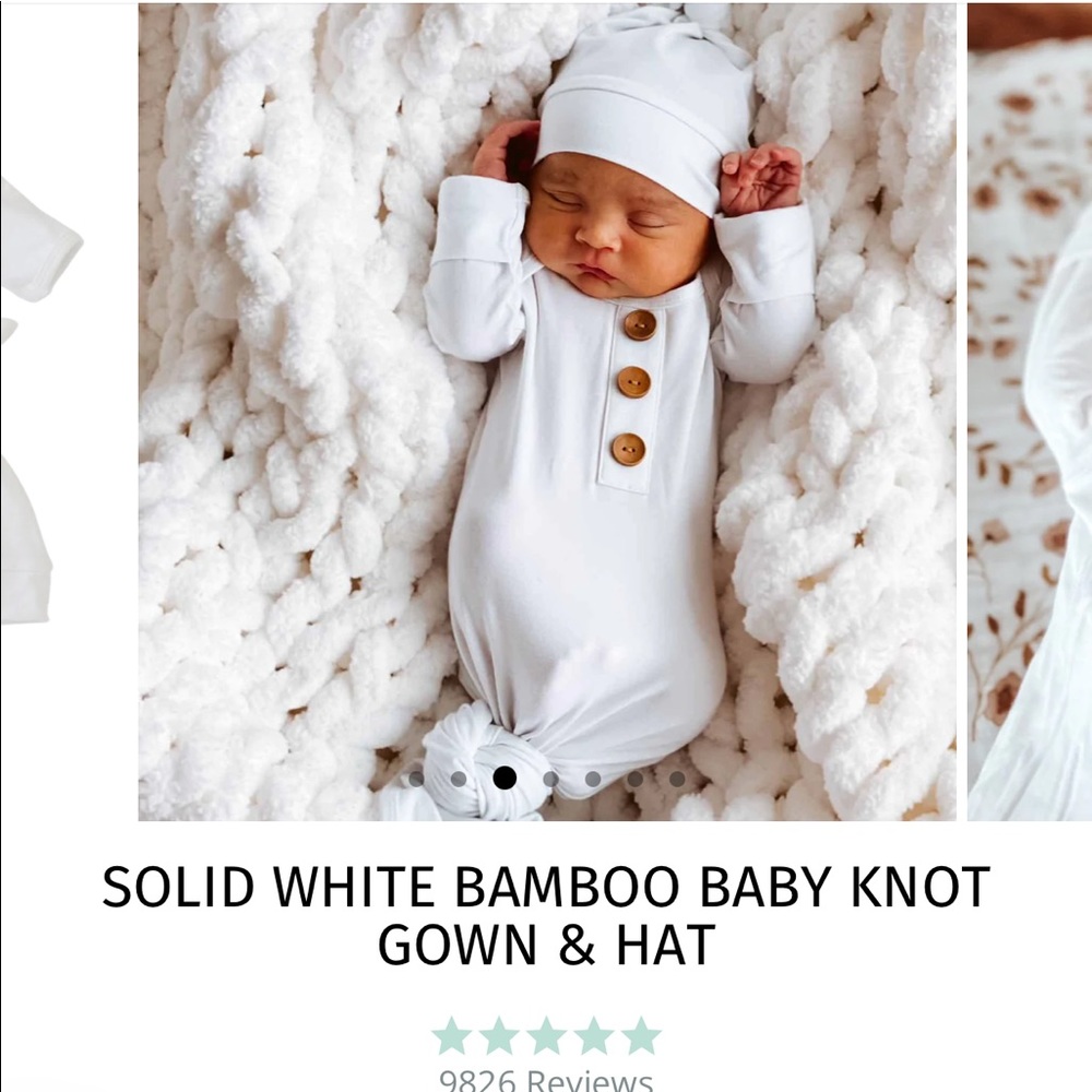 Caden Lane Solid White Bamboo Baby Knot Gown & Hat